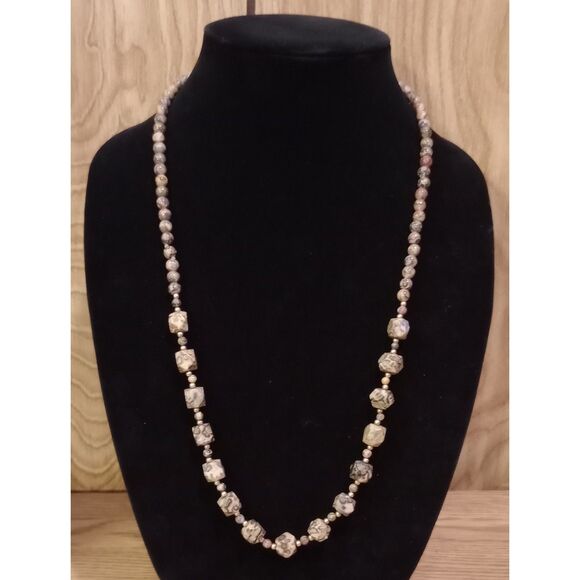 Natural Leopard Skin Jasper Stone .:* 27" Beaded Necklace *:. - Picture 1 of 4